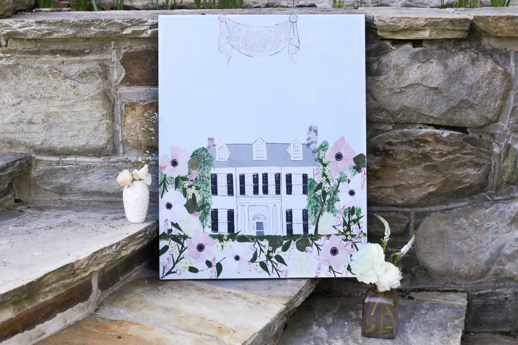 acrylic guestbook wedding venue painting featuring Rust Manor House