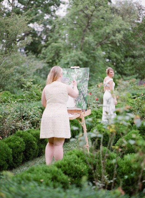 artist brittany branson live paints a bride in a graden