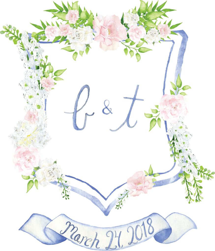 custom watercolor wedding crest featuring florals