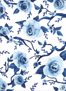 Hand painted blue and white rose pattern by Brittany Branson