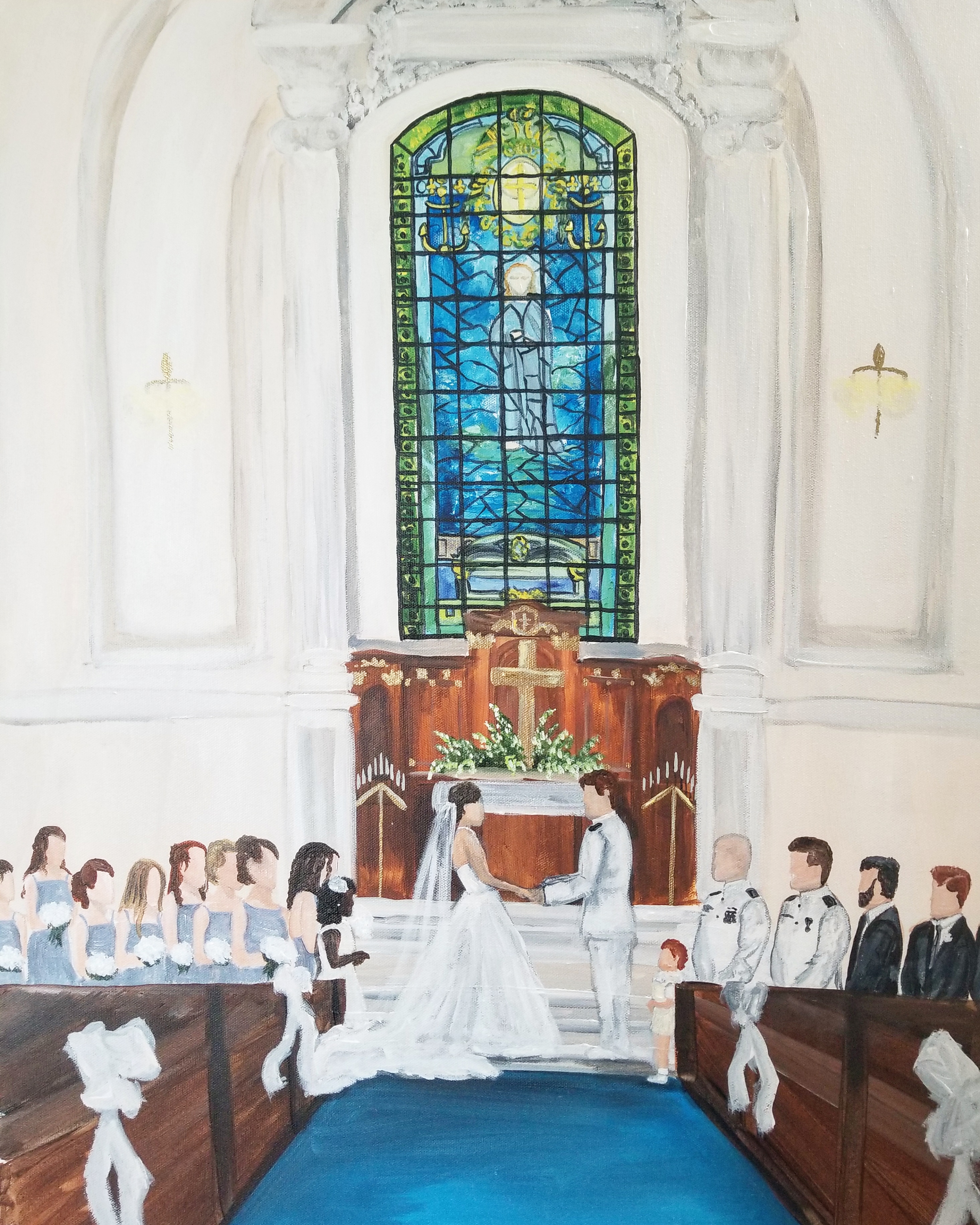 A completed live wedding painting at the US Naval Academy Chapel