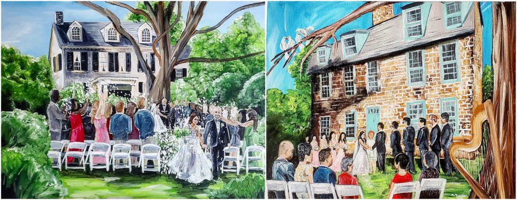 Two wedding ceremony live wedding painting examples by destination live wedding painter Brittany Branson