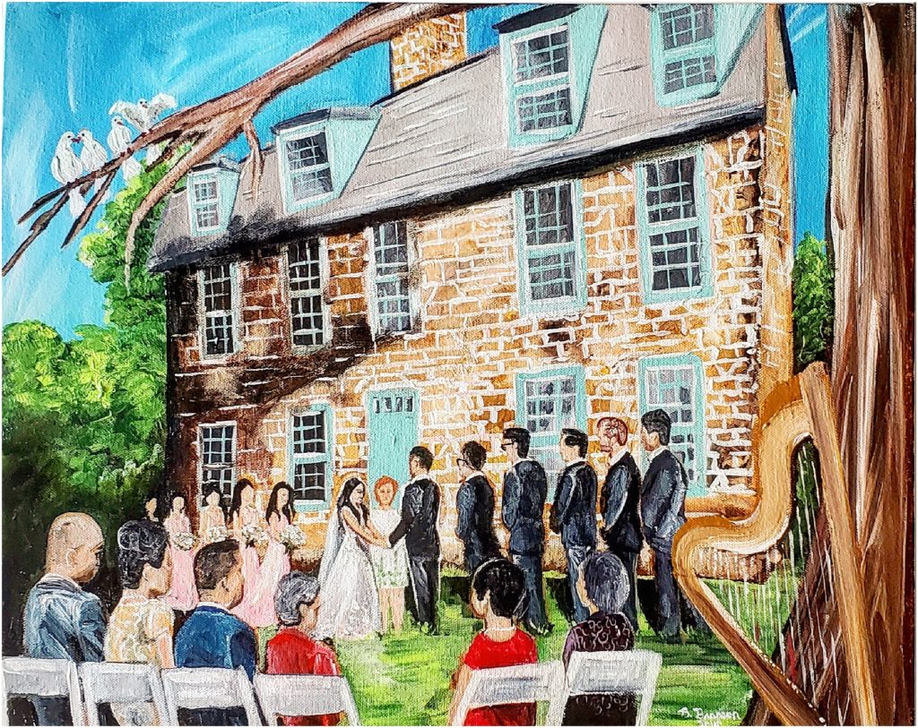 Graeme Park Pennsylvania Wedding Ceremony Live Painting By Brittany Branson.