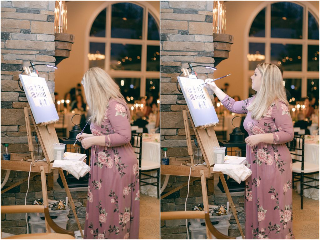 November wedding at The Inn at Willow Grove in Orange, Virginia. This First Dance Live Wedding Painting was done by By Brittany Branson. Image by Katie Greer Photography.