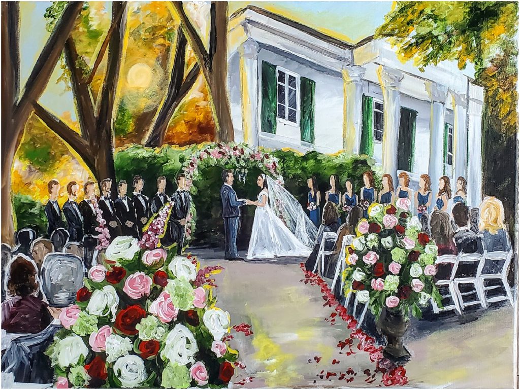 Fall, November wedding at The Riverwood Mansion in Nashville, TN. Live wedding, ceremony painting By Brittany Branson.