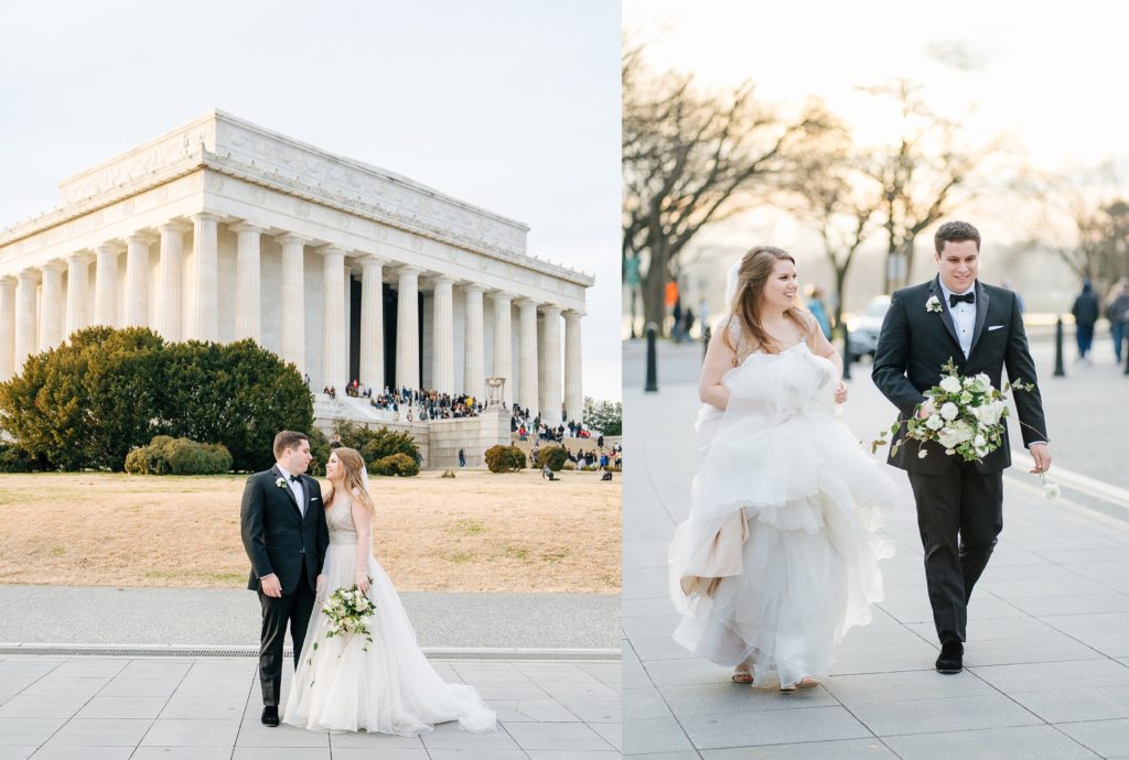 Wedding at District Winery and portraits at Lincoln Memorial with a live wedding painting By Brittany Branson.