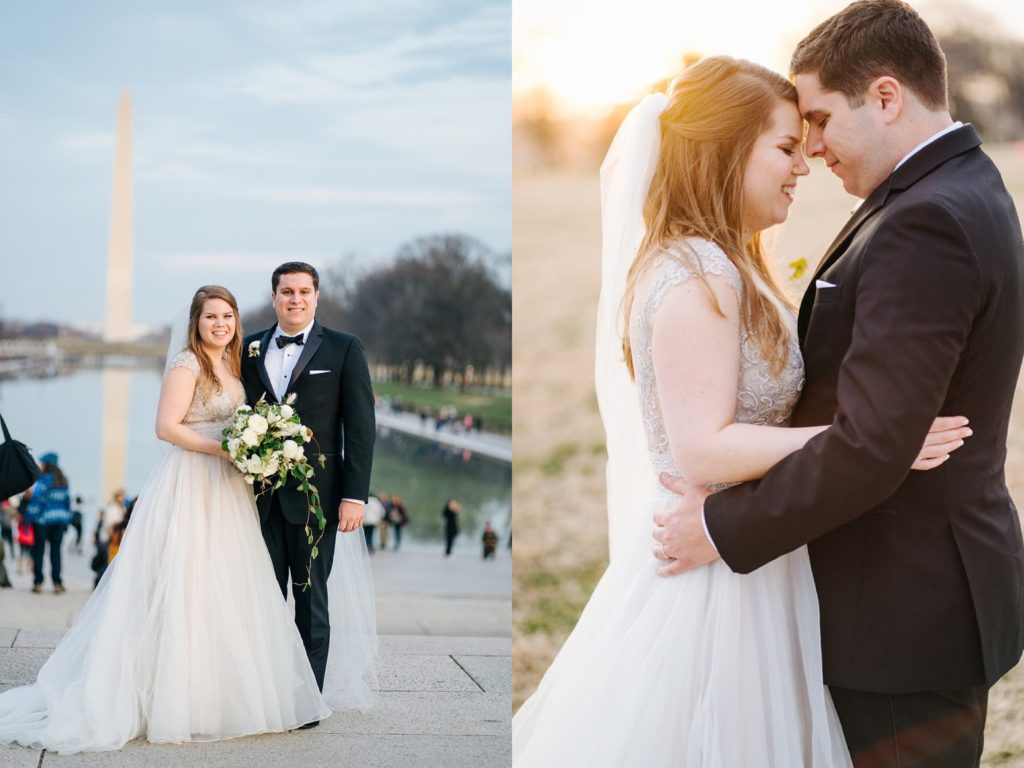 Wedding at District Winery and portraits at Lincoln Memorial with a live wedding painting By Brittany Branson.