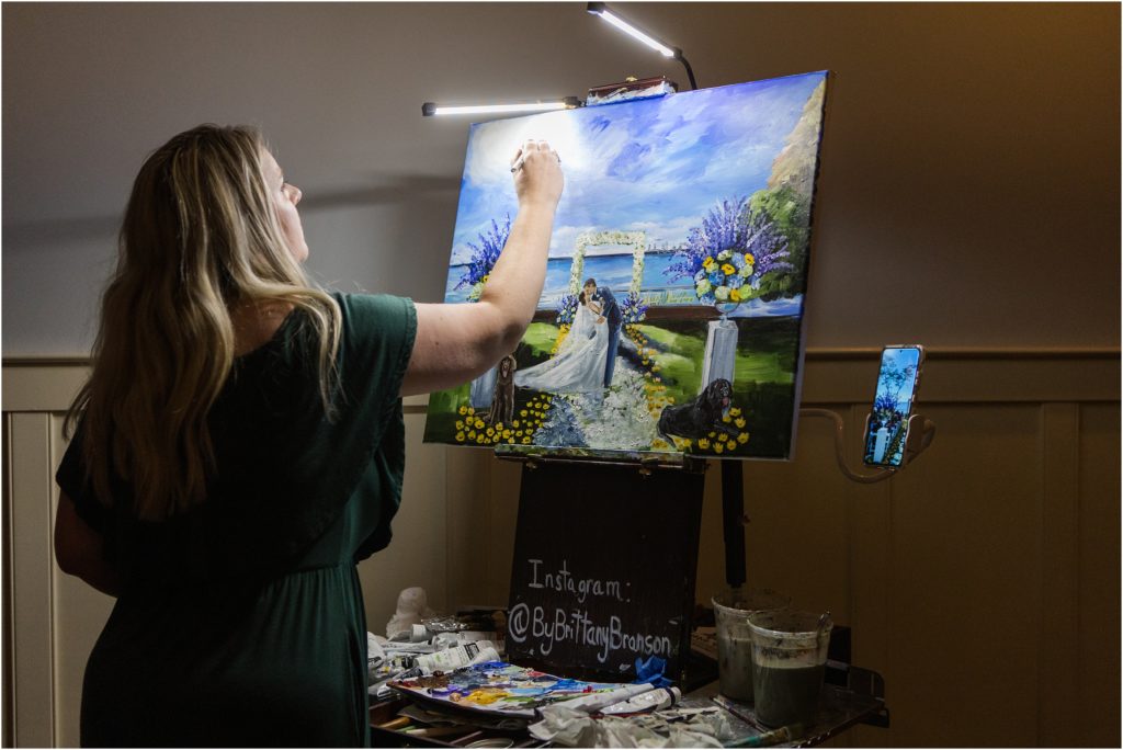 Live wedding painter Brittany Branson captures a ceremony at the Chesapeake Bay Beach Club
